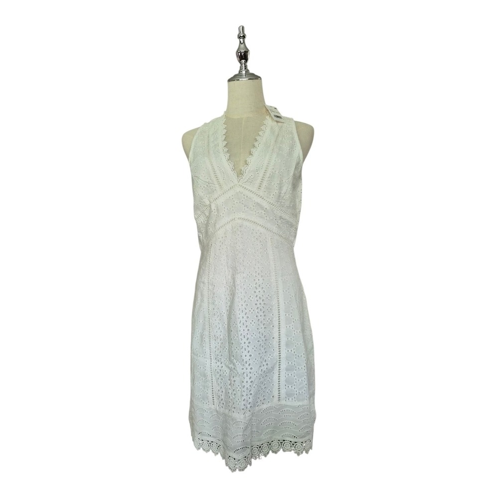 French Connection Zhara White Eyelet Lace Mini Dress NWT Size 6 Boho‎ Cottage